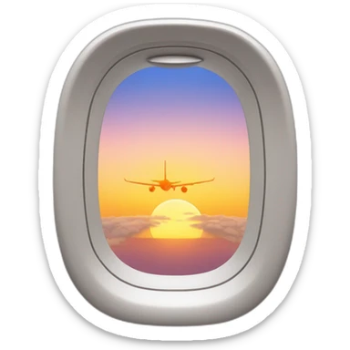 Plane window with sunset sticker