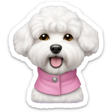 a bichon maltes with a pink coat sticker