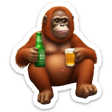 orangutan riding pig with beer  sticker