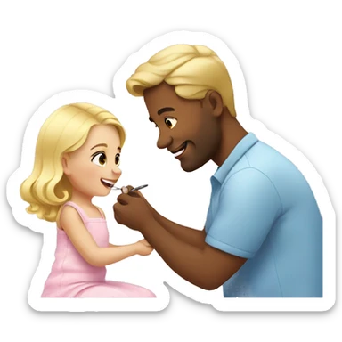blonde babydaughter gives blonde dad a manicure sticker