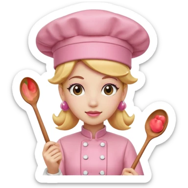 Pink chef hat princess peach with a hand and spoon sticker