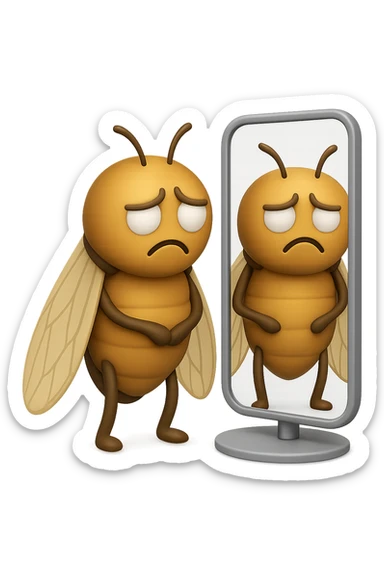 EMOJI STILE IPHONE 3D DI una cicala troste che si guarda allo specchio insoddisfatta del suo fisico, fagli gli occhi bianchi , non solo la pupilla sticker