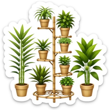 Large multi-tier multi-level spiral plant rack constructed from thin bamboo poles  sticker