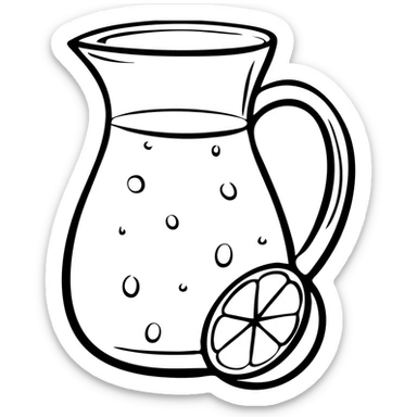 Pitcher of yellow juice with lemon slices, refreshing summer drink sticker