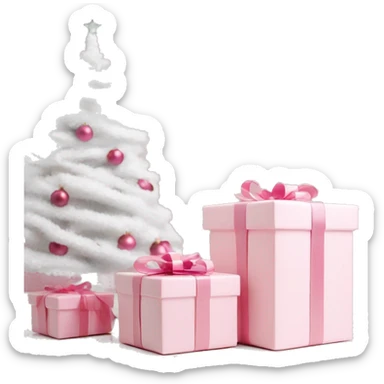Light pink Christmas gifts under a white Christmas tree  sticker