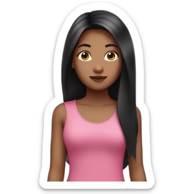 One girl with a darker skin and a pink top with long black hair   sticker