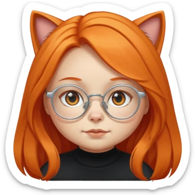 girl with chubby cheeks, very long orange hair, and silver cat-eyed glasses. B lack clothes.  sticker