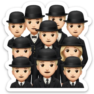 19th century mob, simplified crowd with period hats and banners, expressive faces, apple style emoji, no text sticker