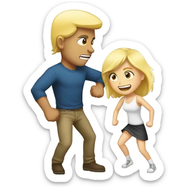 A man and blond girl fighting sticker
