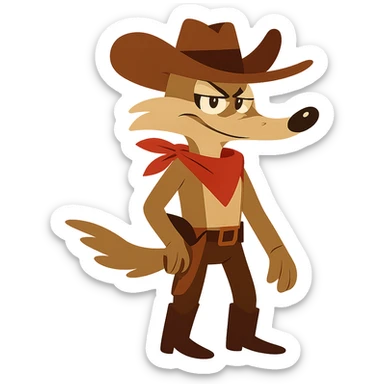 flat toon coyote cowboy sticker