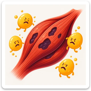 muscles with very low oxidative capacity, fat molecules around struggling to enter the muscle, modern illustrative style inspired by DALL·E 3, vivid and contrasting colors, realistic details with a creative touch, clean and contemporary atmosphere, white background sticker