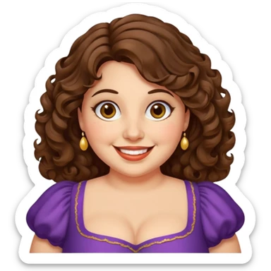 30 yr old italian woman, chubby, brown wavy hair, big brown eyes, huge smile, fancy dress sticker