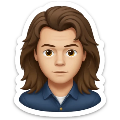 une personne qui ressemble a harry styles avec beaucoup de details, de 3 quart  dans un rond  sticker