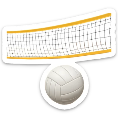 A close-up volleyball net with a ball hovering above it, set against the backdrop of a sandy volleyball court. The scene highlights the tension of an impending play, with the court lines clearly visible and a bright, sunny atmosphere surrounding the action. sticker