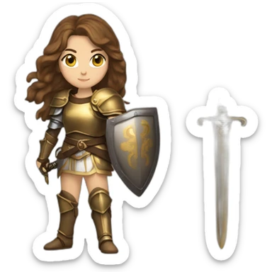 lady knight long brown hair golden eyes tan skin holding a sword sticker