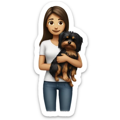Brunette girl hugs yorkie dog sticker