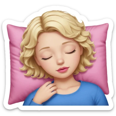 Girl Blonde short wavy hair,  blue eyes, cute blue top, long lashes, pink lips, sleeping eyes closed, catching zzzz  sticker