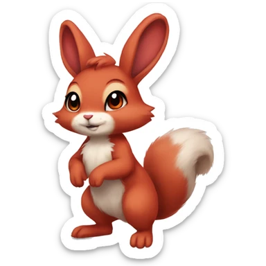Anthro Sona Fakemon Full Body Red Rabbit Squirrel Chibi Cute  sticker