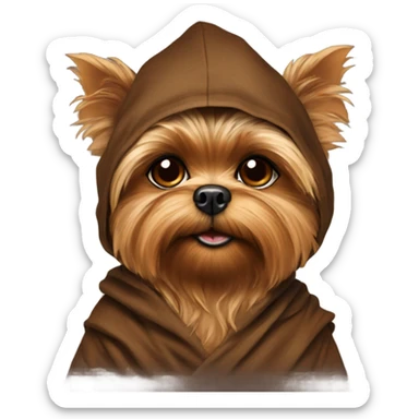 A Yorkie dressed up as an Ewok  sticker