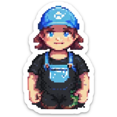 Plumber wearing a black t-shirt in pixel art style, pixelated and retro video game look with clear black t-shirt detail. sticker