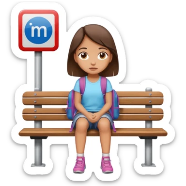 girl sitting on a bench at a bus stop sticker