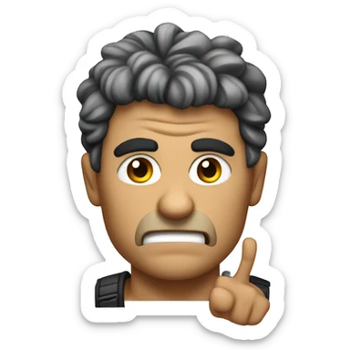 create an evil Looking standing rambo who points his finger forward sticker