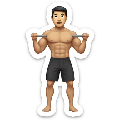 buff gym asian man full body including legs hanging from one hand from a bar sticker