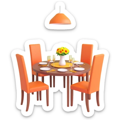 planned furniture, isometric view, dining room set, table, chairs, centerpiece, vibrant palette sticker