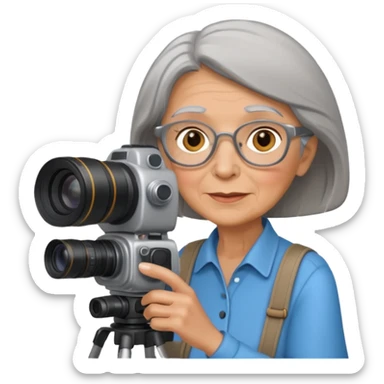 woman cameraman hold a camera, elderly sticker