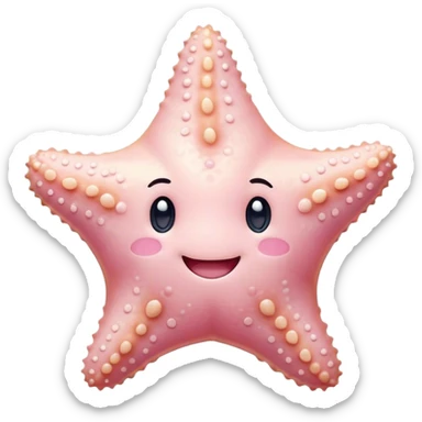 Cinematic cute round starfish, pastel pink, soft bumpy texture, tiny happy face, slightly tilted, glowing warmly, sparkling with gentle ocean magic. sticker