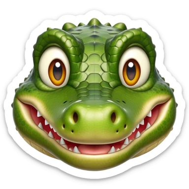 cinematic-realistic-cute-crocodile-portrait-emoji,-head-tilted-playfully-and-inquisitively,-featuring-a-robust,-well-defined-build-with-intricately-detailed,-glossy-olive-green-scales-and-a-surprisingly-endearing-face-with-round,-sparkling eyes sticker