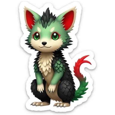 Kawaii Cute Edgy Black Green Red Trico-animal-creature full body sticker