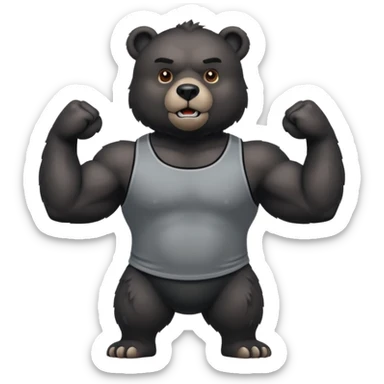 flexing bear with tanktop with black furr sticker