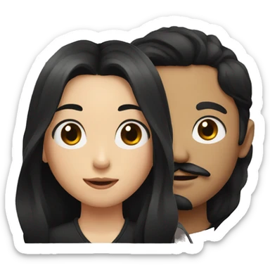 girl with black long hair and boy with black hair and moustache sticker