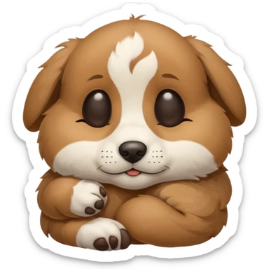 A cute, sleepy puppy face with closed eyes, a small dark nose, and light brown fur with some white markings, expressing peacefulness and innocence sticker