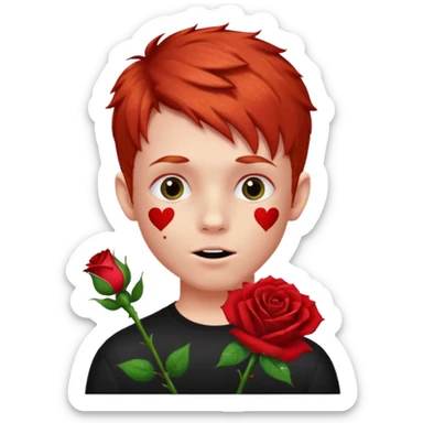 red glitter naughty-looking boy with a rose in his mouth sticker