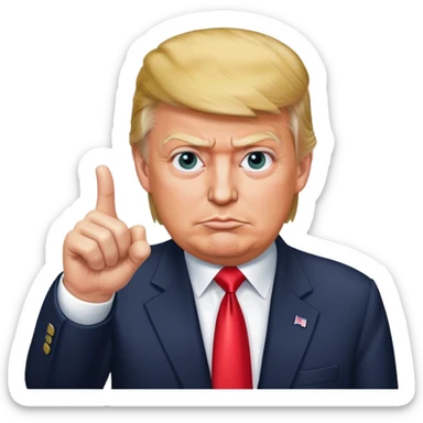 Donald Trump is pointing his finger up, don't make big eyes, hyper-realistic sticker