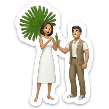 woman fanning a man above him with palm leaves sticker