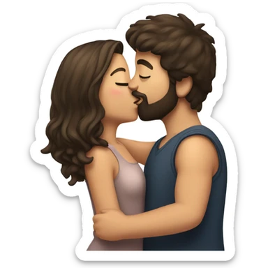 Brunette girl kiss on check brunette boy with beard sticker