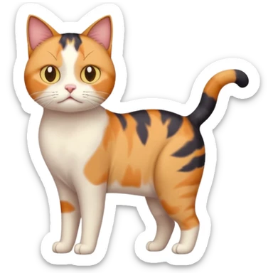 full body calico cat with skinny head and fat body with an anxious face sticker