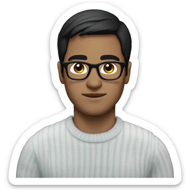 a guy with black straight hair, short black hair, glasses, black eye, white skin, blue sueter  sticker