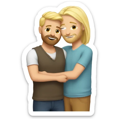 Cartoon gay couple cuddles, one of them tall and blonde with beard  sticker