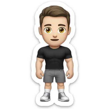 Confused Pale skinned Fit Man With the biceps and dark brown hair in black shirt, gray sports shorts and white Sneakers sticker