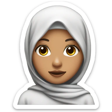 Lightskin girl with black hijab, bug briws and dark brown eyes in front of macbook sticker