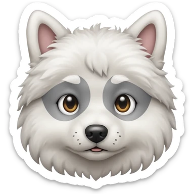 a white dog with a gray stain on one eye sticker