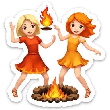 Two Cult girls dansing around fire sticker
