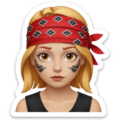 blonde hair with red head bandana and lots of face tattoo girl sticker