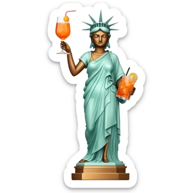 FULL BODY OF STATUE OF LIBERTY WITH AN APEROL SPRITZ COCKTAIL sticker