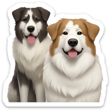 White and brown Great Pyrenees and big dark Akita standing next to each other sticker