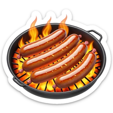 Cinematic Realistic Sausage Sizzle Dish Emoji, featuring sizzling sausages cooking over an open flame rendered with dynamic textures and warm, smoky lighting. sticker
